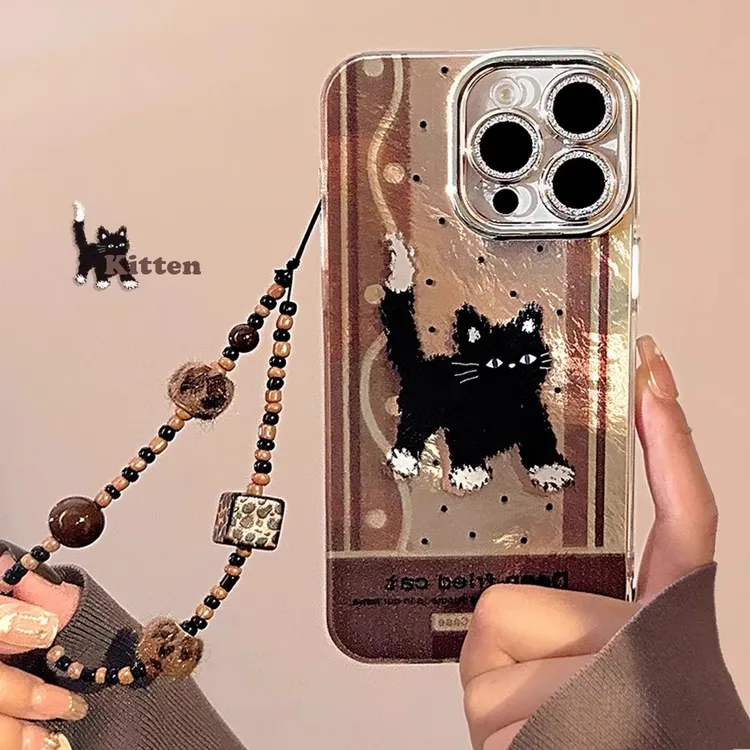 炸毛猫适用苹果16promax手机壳iphone15pro保护套14pro闪粉镜头膜