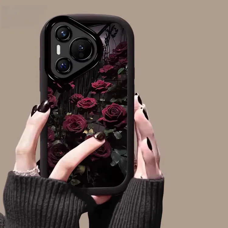 刺绣玫瑰花适用华为pura80pro+手机壳复古p80ultra女mate60清冷感