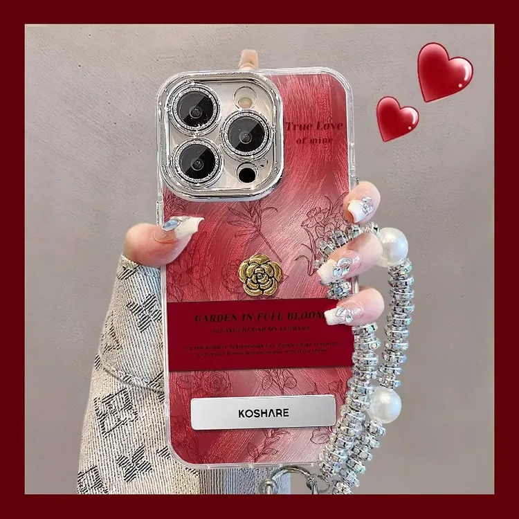 适用苹果16promax手机壳15pro羽纱酒红色渐变iPhone14plus山茶花p