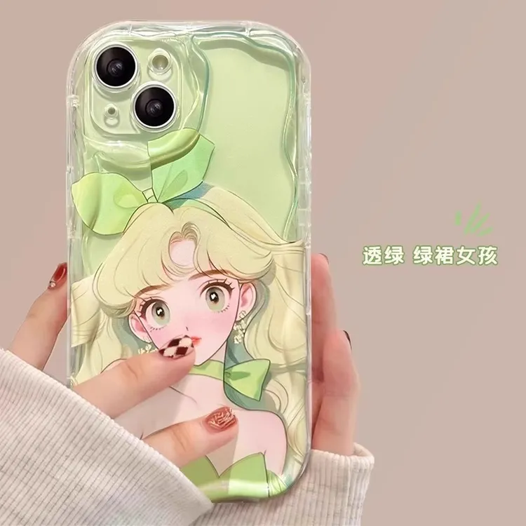 适用苹果14pro手机壳可爱少女气囊硅胶全包iphone15promax保护套p