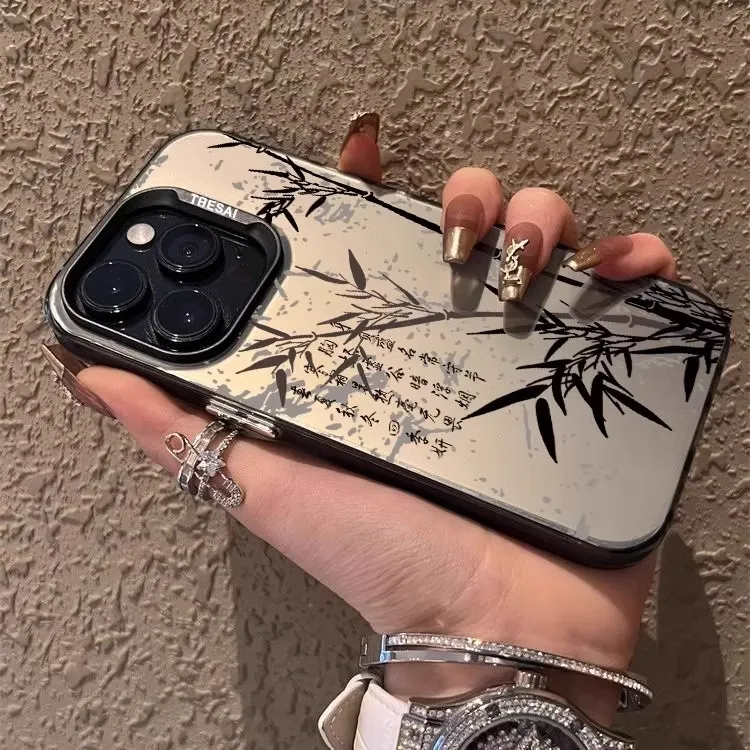 适用苹果15promax手机壳水墨竹子中国风iphone14plus保护套文字13