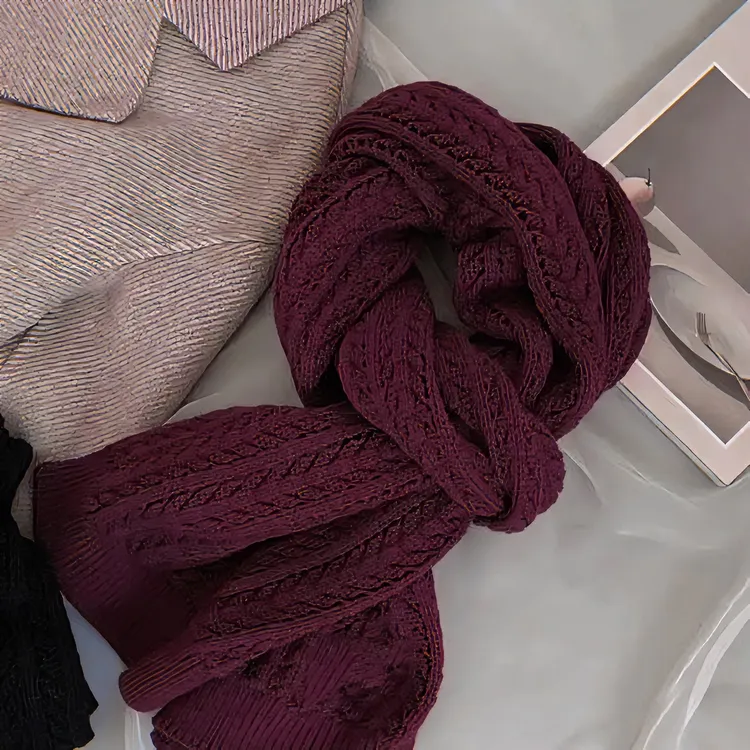 【YXBS-Z】温暖酒红色秋冬季针织围巾韩版百搭保暖长方形围巾围脖