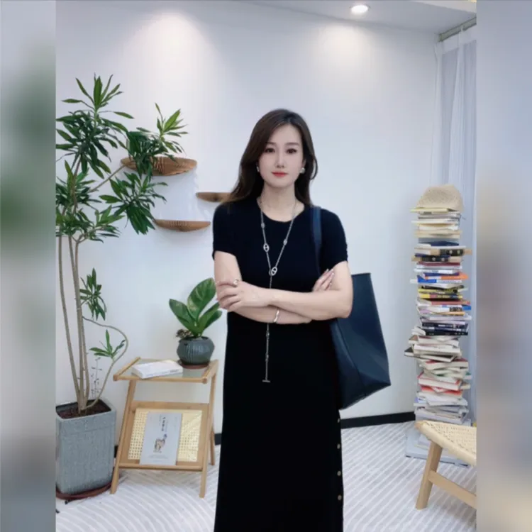 【YXBS-Z】简约质感过膝裙圆领宽松侧排扣气质减龄显瘦长裙上衣