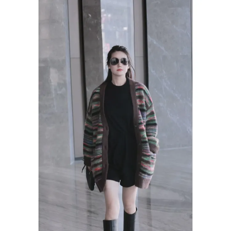 【YXBS-Z】【彩线毛衣外套】秋冬设计感复古条纹外搭开衫女