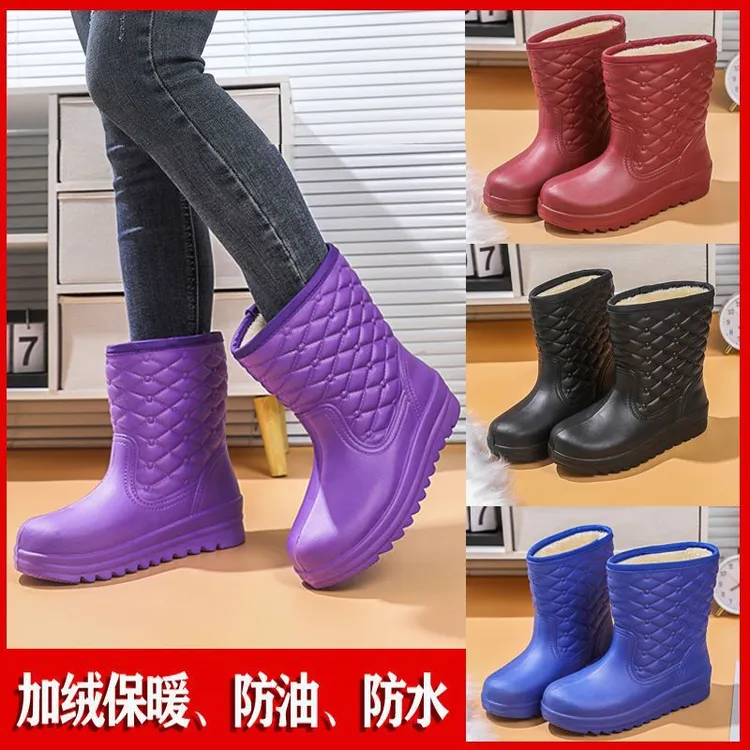 防水加绒女雪地靴保暖雨靴洗衣洗车厨房卫生鞋高帮工作鞋防冻专用