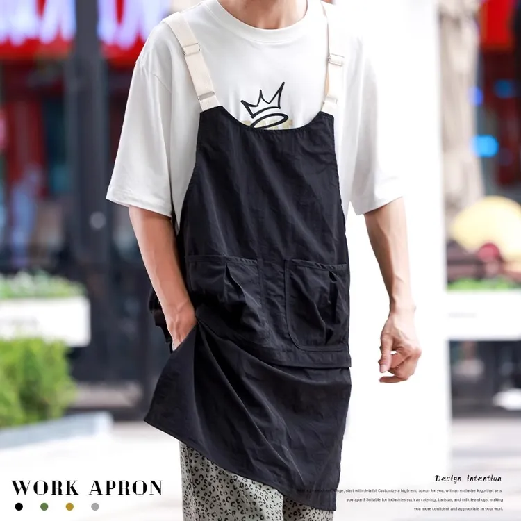 咖啡厅围裙日韩烘培奶茶美甲店牛仔帆布工作服女时尚定制logo印字