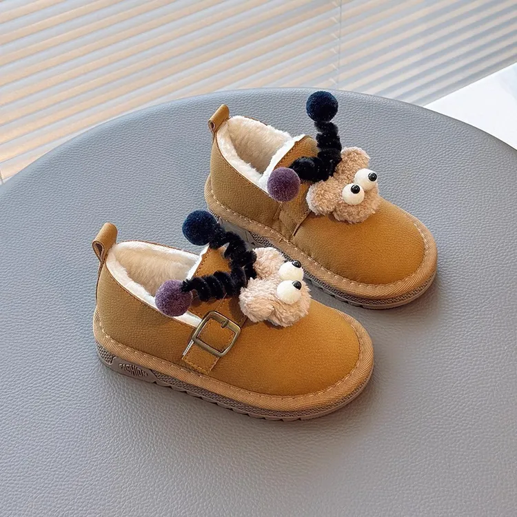 儿童韩版时尚羊羔毛加绒棉鞋2024冬季新款女童保暖豆豆鞋男童短靴