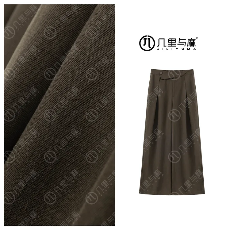 （几里）宿烟波-时尚纯色设计感百搭阔腿休闲裤 裤长99 1082782