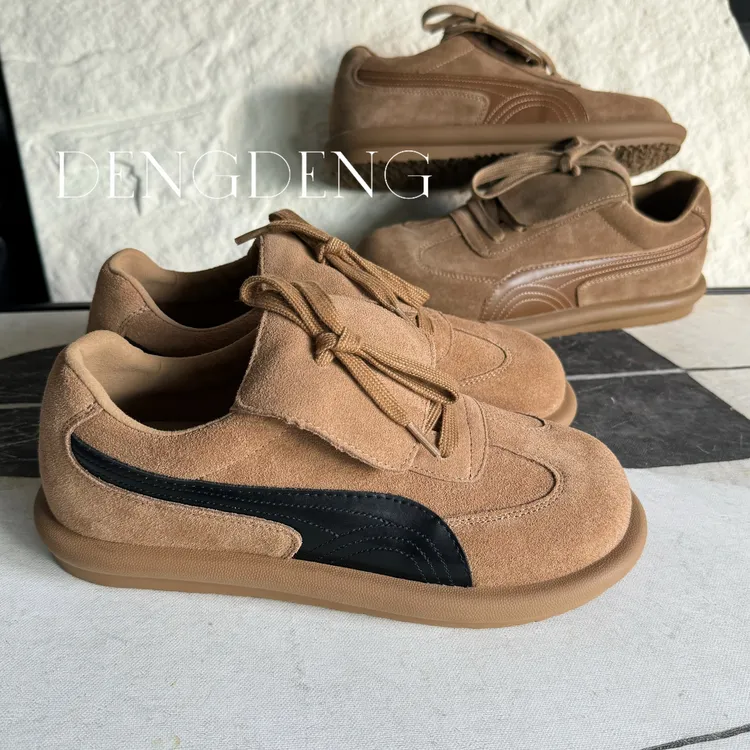 【DENG】2024真皮牛反绒小口舌小众撞色简约百搭潮流复古学生博肯鞋