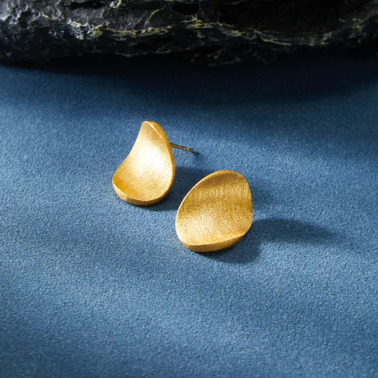 925银耳饰 梁雅帝新品【金沙潮汐海浪无事牌】磨砂拉丝气质纯银耳饰