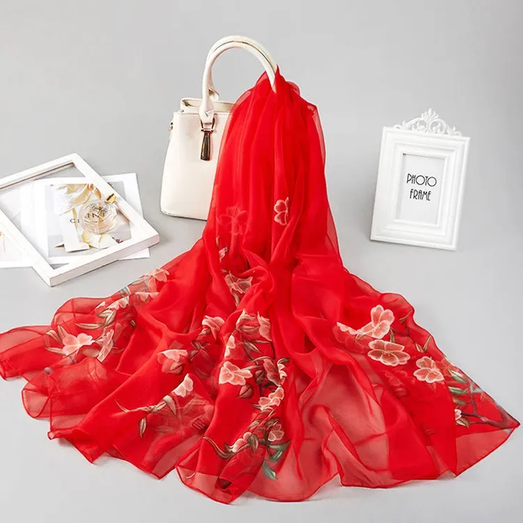 优柔纱鸿运当头丝巾披肩围巾百搭长款秋冬夏季春夏印花时尚春秋