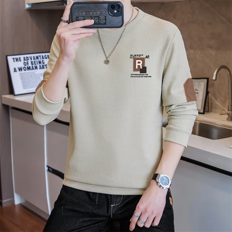 【高品质 卫衣】华夫格加绒卫衣秋冬男士休闲宽松长袖保暖厚6107-3