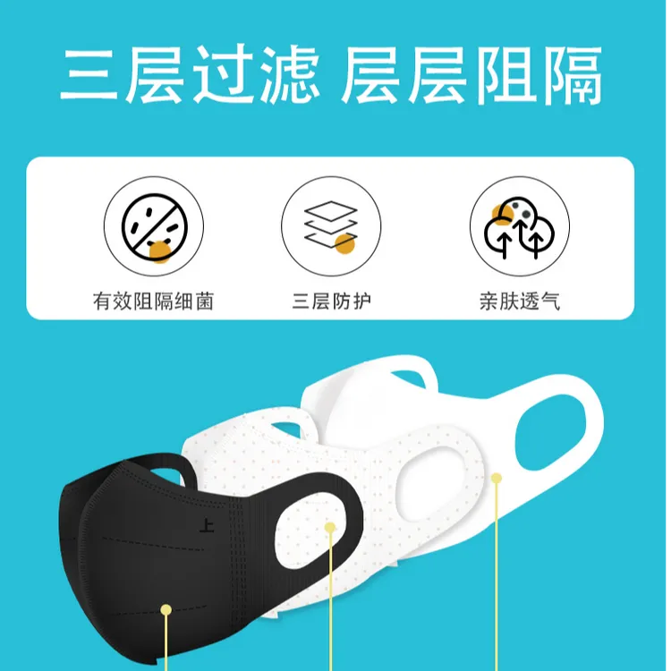 3D潮款立体口罩独立单独包装三层防护口罩透气亲肤不勒耳不沾口红