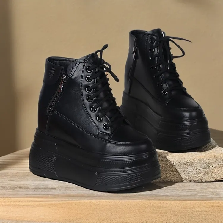 超高跟11cm全黑色隐形内增高女鞋秋冬新款松糕厚底小个子13cm潮鞋