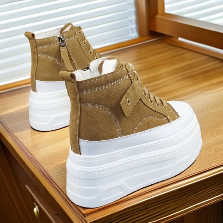 隐形增高10cm磨砂皮高帮鞋女士秋冬新款百搭爆款小个子12cm休闲鞋