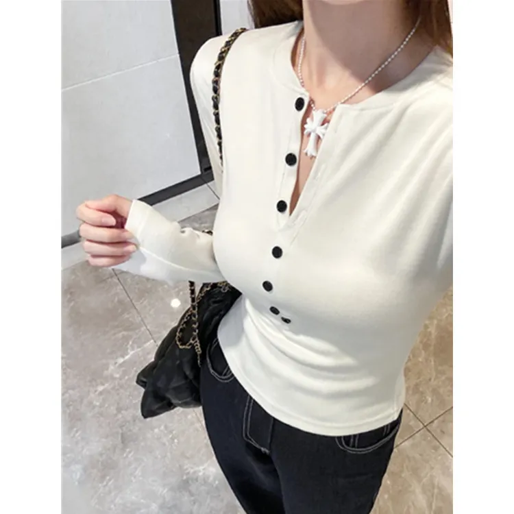 秋冬加绒内搭时尚打底衫辣妹心机半开领长袖T恤女ins修身纯欲上衣