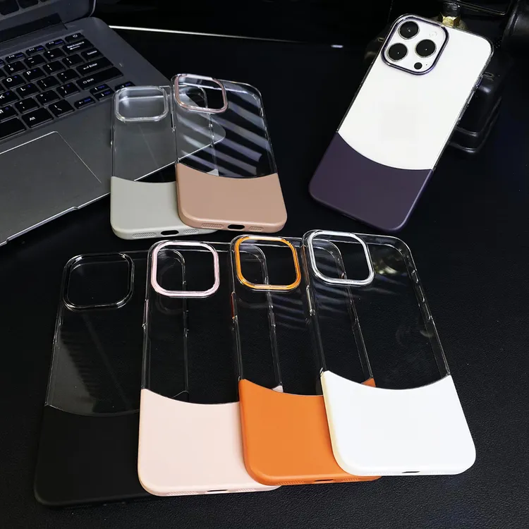 适用苹果14Promax手机壳新款iPhone14高级撞色上下拼接透明感硬壳
