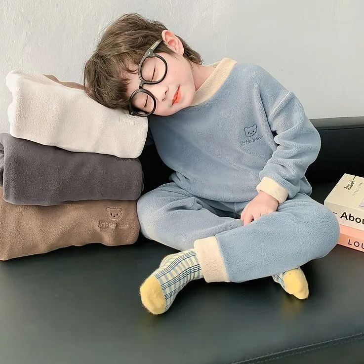 男童女童宝宝睡衣冬季套装2026家居服新款儿童奥粒绒秋冬加厚冬装