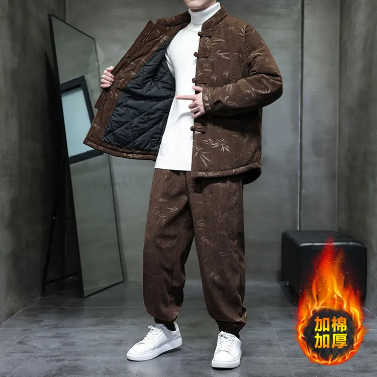 冬装棉服加厚保暖中国风男装灯芯绒棉衣套装冬季新中式唐装棉袄男
