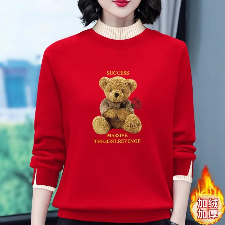 新品新款女长袖加绒加厚半高领秋冬爆款洋气宽松显瘦外穿时尚卫衣