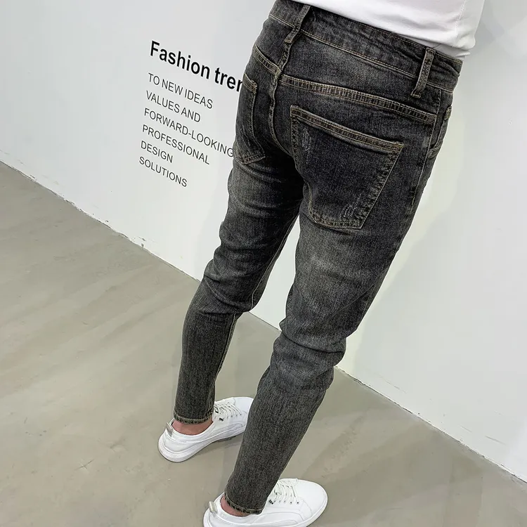 复古灰色牛仔裤男潮流水洗2025新款九分百搭显瘦修身韩版小脚长裤