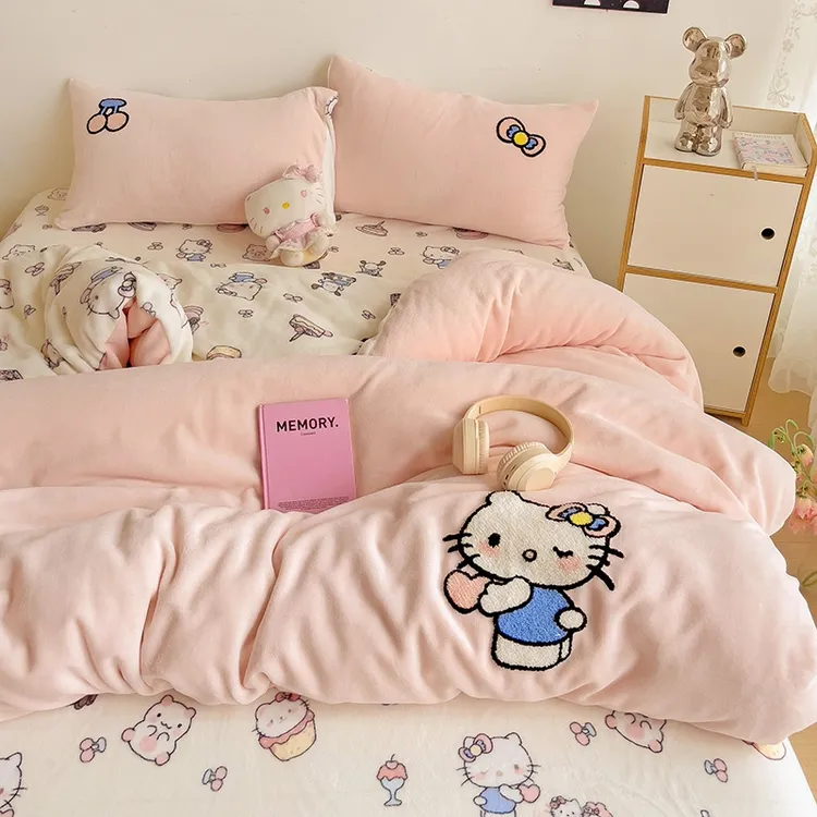 2024新款高克重牛奶绒小清新印＋绣系列四件套