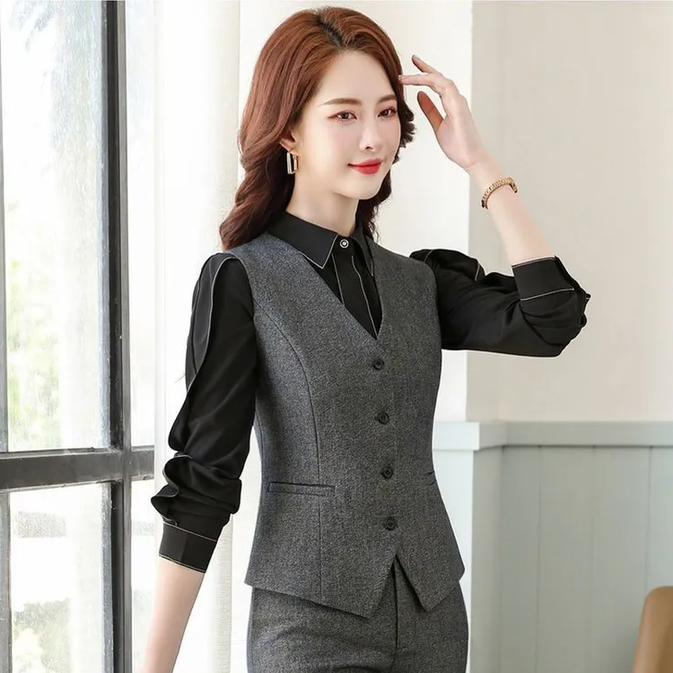 深灰色女马甲春秋职业修身韩版时尚洋气内搭马夹简约西装马甲工装