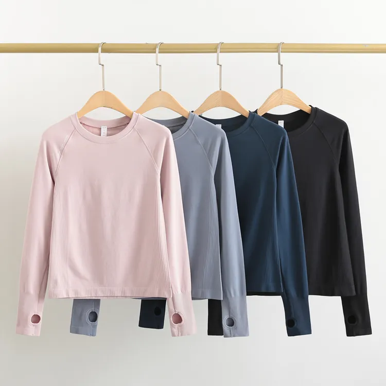 原厂专业瑜伽服长袖紧身弹力运动T恤女跑步高端健身圆领上衣秋冬