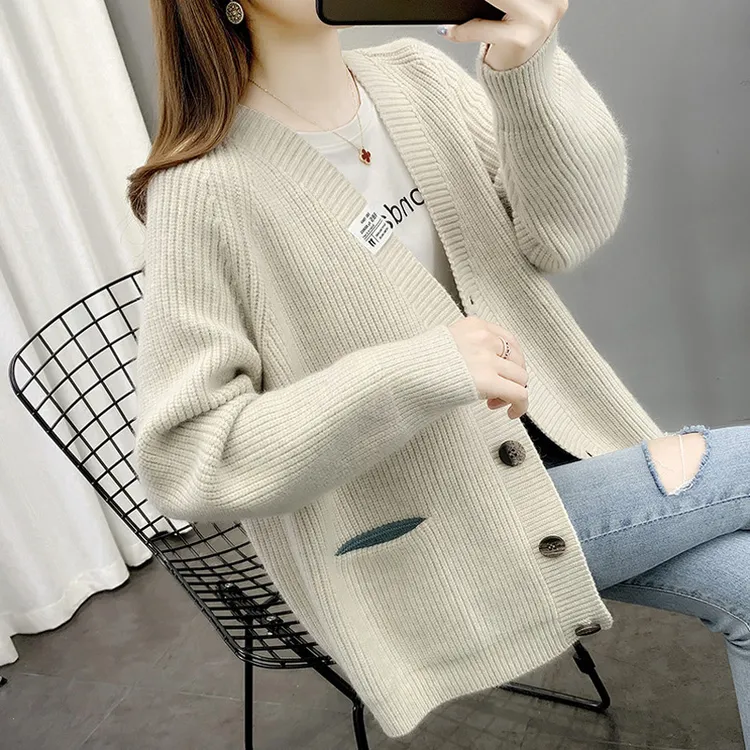 针织开衫外套女2024新款秋冬女装宽松慵懒风时尚洋气复古外搭毛衣
