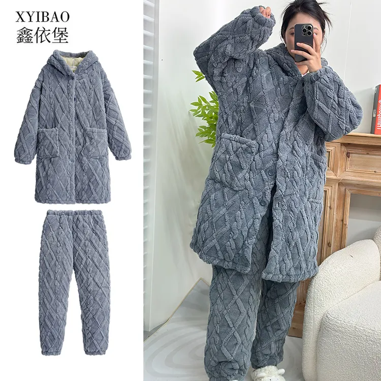 情侣睡衣女秋冬款三层加厚加绒珊瑚绒2023年新款可外穿家居服套装