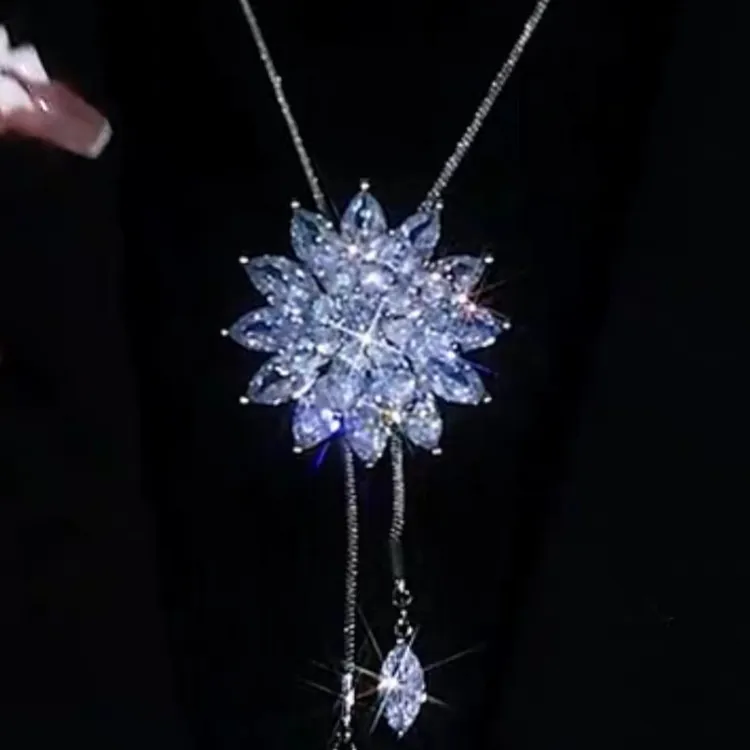 铜合金锆石项链 【高阶V金版】气质轻奢毛衣链时尚长款奢华银色大气