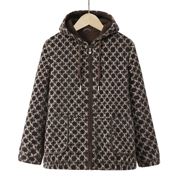 43款-妈妈装秋冬女装连帽夹棉保暖中老年夹克洋气新款宽松外套