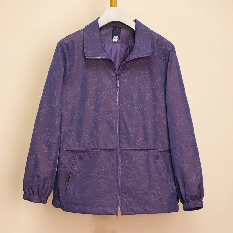 中老年春秋薄款休闲外套妈妈奶奶翻领夹克上衣外套洋气拉链款