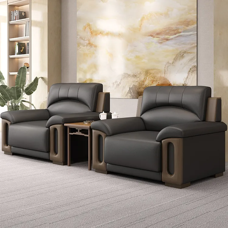 贵宾接待办公室沙发简约会议室商务洽谈高档真皮单人位茶几组合