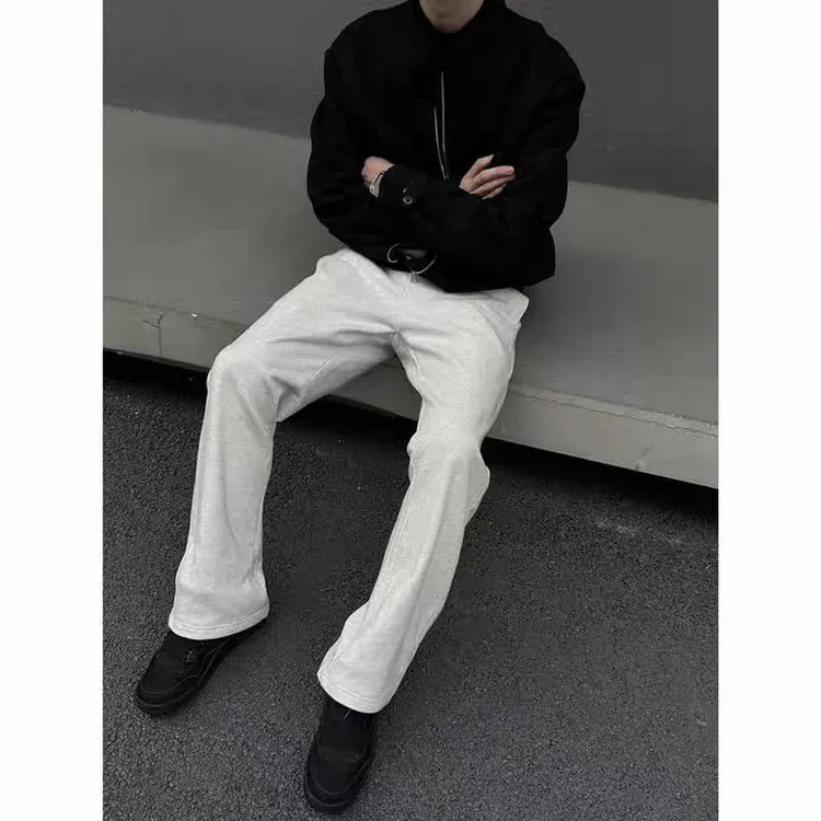 弯刀微喇裤男士休闲裤秋季2025新款白灰色美式高街宽松运动卫裤男