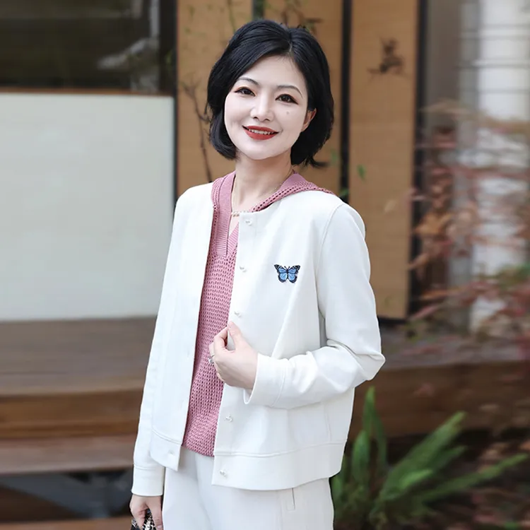 阿楠anan 悠悠午后 休闲蝴蝶纯色圆领绣花百搭短外套春季新款女装