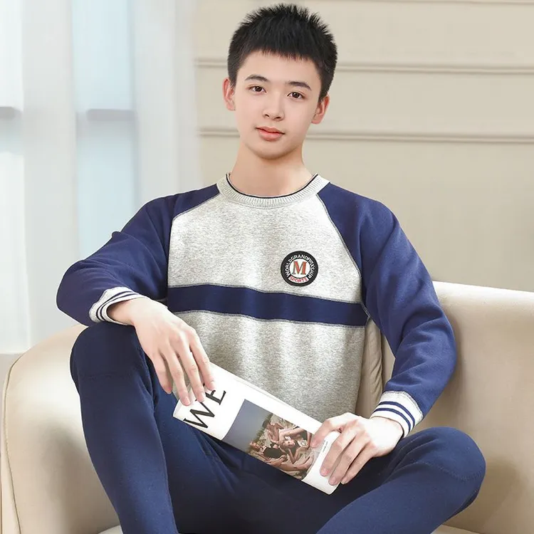 青少年男士保暖内衣加绒加厚初中生高中大童秋衣秋裤套装防寒冬季