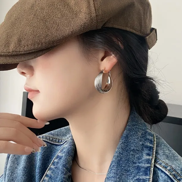黑糖【耳饰】时尚复古银色扭曲简约个性耳环E1081