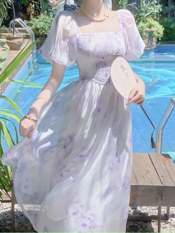 千语栀【摩洛哥花茶】轻盈流光~小个子碎花裙子女2025新款爆款洋气