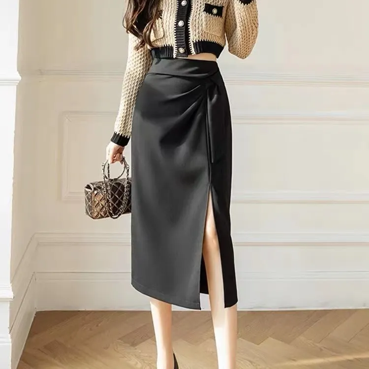 优雅名媛气质高腰系带开叉修身半身裙时尚轻奢显瘦中长裙AD