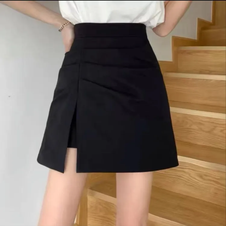 西装春款褶皱西装A字高腰短裙不规则开叉百搭气质时尚设计感