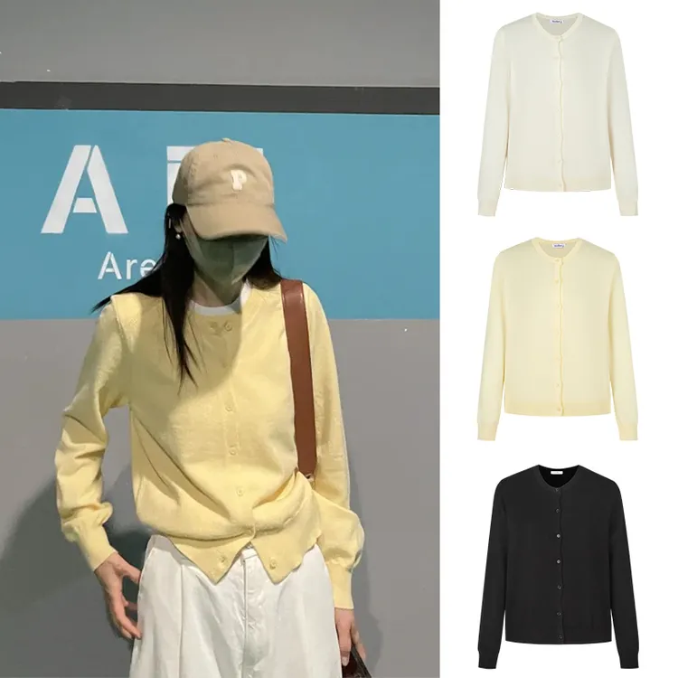 Moses Queen/魔西女王软糯黄色长袖针织衫女早秋宽松薄款开衫上衣