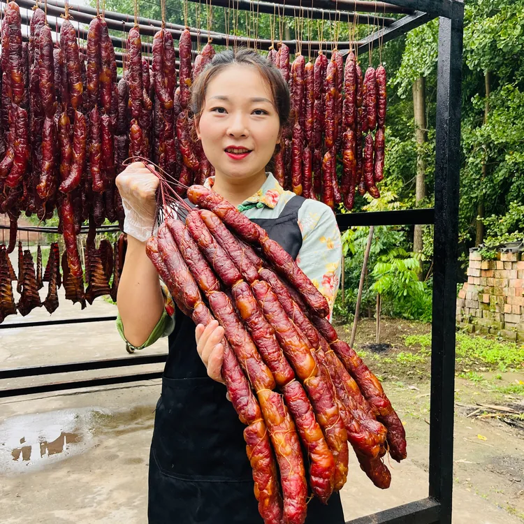 叨叨姐【烟熏香肠/腊肉】500g柴火烟熏腊肠农家土特产湖南四川味道