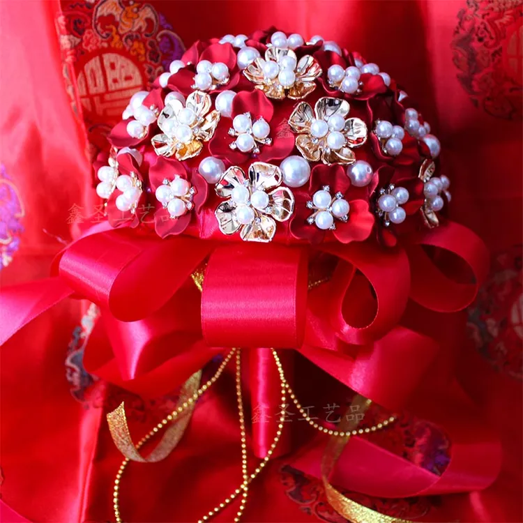 新娘结婚礼出嫁手捧花水晶珍珠中式古风秀禾服手工diy材料包送闺