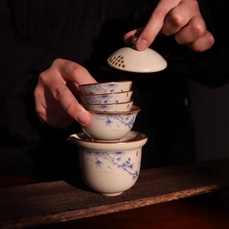 一壶四杯汝窑旅行便携式茶具个人专用快客杯一人户外露营喝茶装备