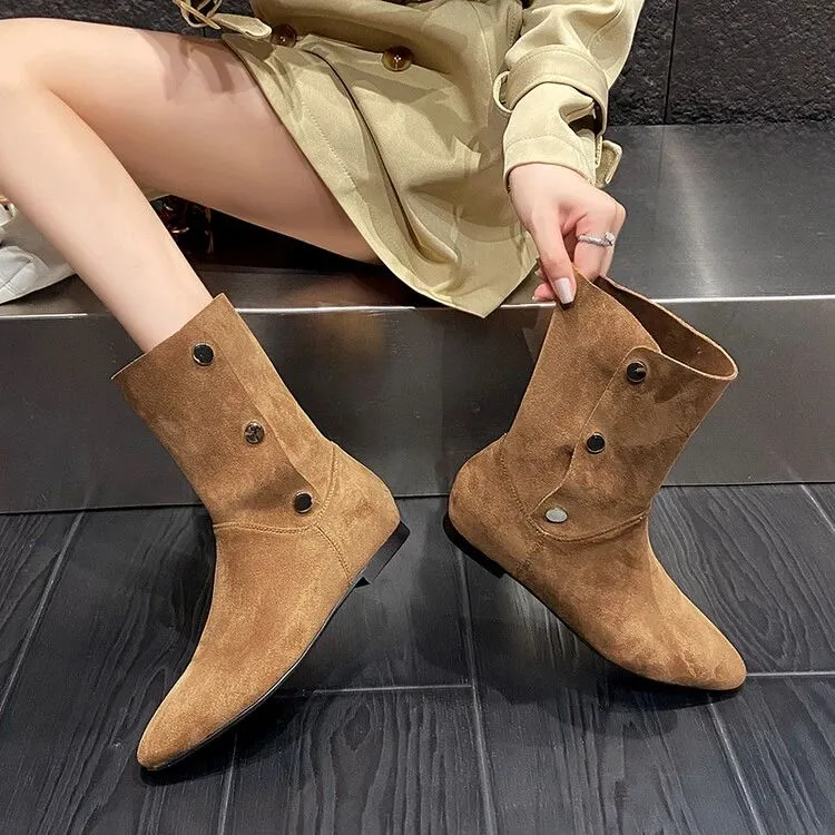 （长筒/短筒）高定款港风绒面两穿时尚短筒/长筒靴侧边按扣穿脱女靴