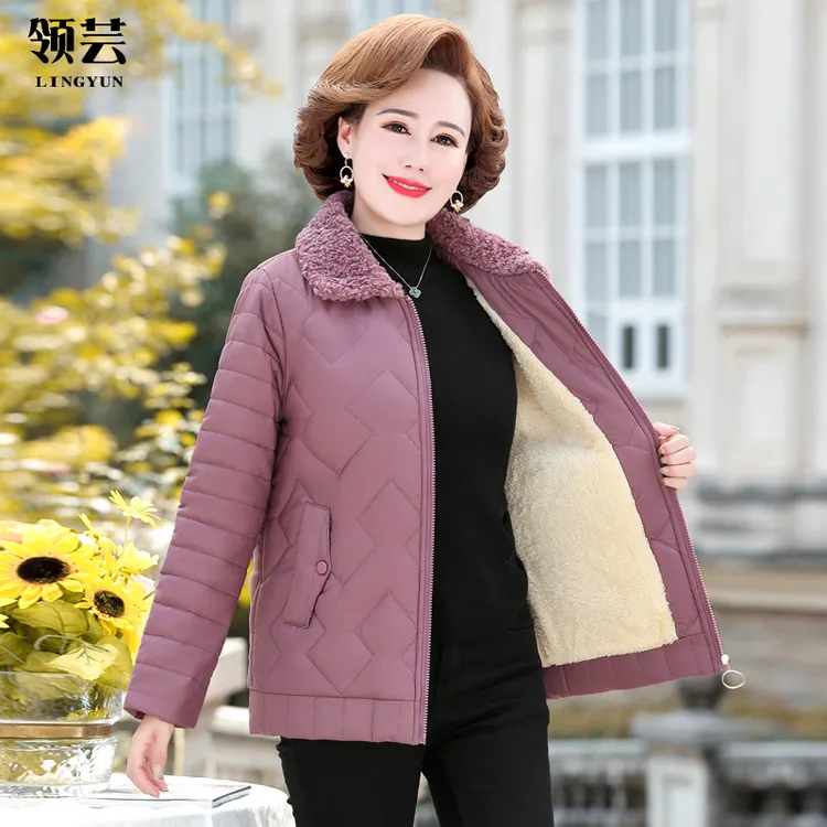 妈妈装秋冬装外套2024新款中老年女冬季保暖加厚加绒棉服小棉袄女