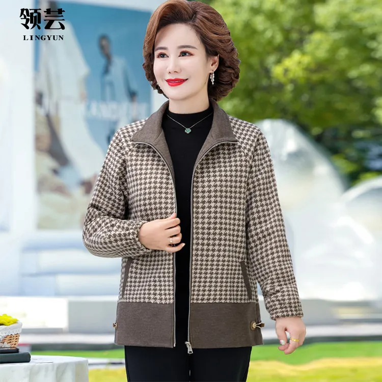 妈妈装春秋季外套上衣长袖外穿新款洋气中老年女装秋款减龄夹克衫