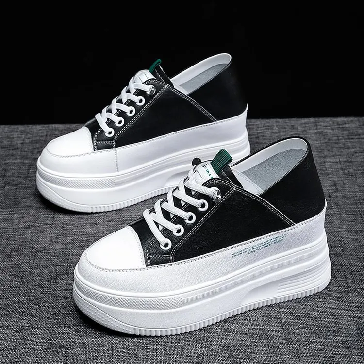 8CM内增高女鞋2025爆款百搭小白鞋33码小个子两穿厚底轻便松糕鞋