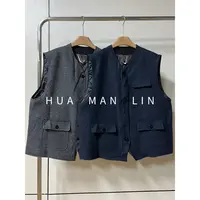 【花滿林】两色V领排扣两侧口袋加厚马夹69153